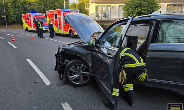 Feuerwehr säubert Straße nach Verkehrsunfall